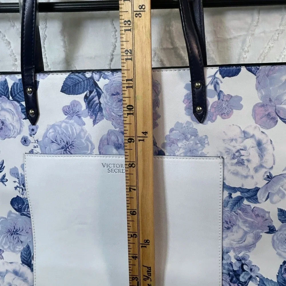 Victoria's Secret Floral Tote Bag Blue Lavender Purple White Large Shoulder NEW
